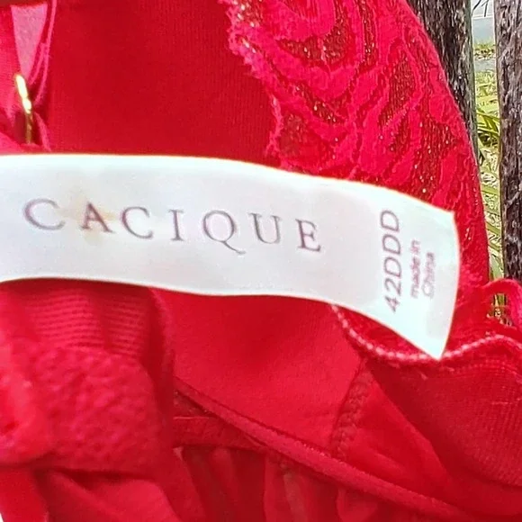 CACIQUE Plus Size Teddy Underwire Red Lace Nightie Babydoll Lingerie 42DDD NWOT - Picture 10 of 12